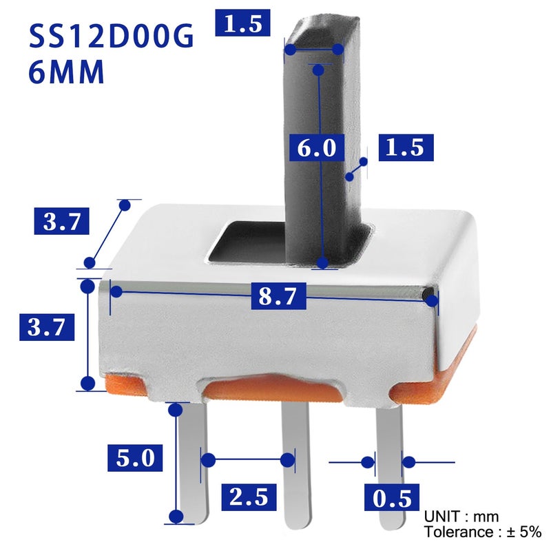WOWOONE SPDT Mini Micro Slide Switch - 1P2T 2 Position 40pcs 6mm Toggle Vertical Switch Panel-Mount Small High Knob for Breadboard PCB Arduino Electronic Board SS12D00G Dip Miniature - Image 2